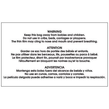 Bsc Preferred 3 x 5'' - ''Warning - Keep this Bag Away.'' Label BUY00039366
